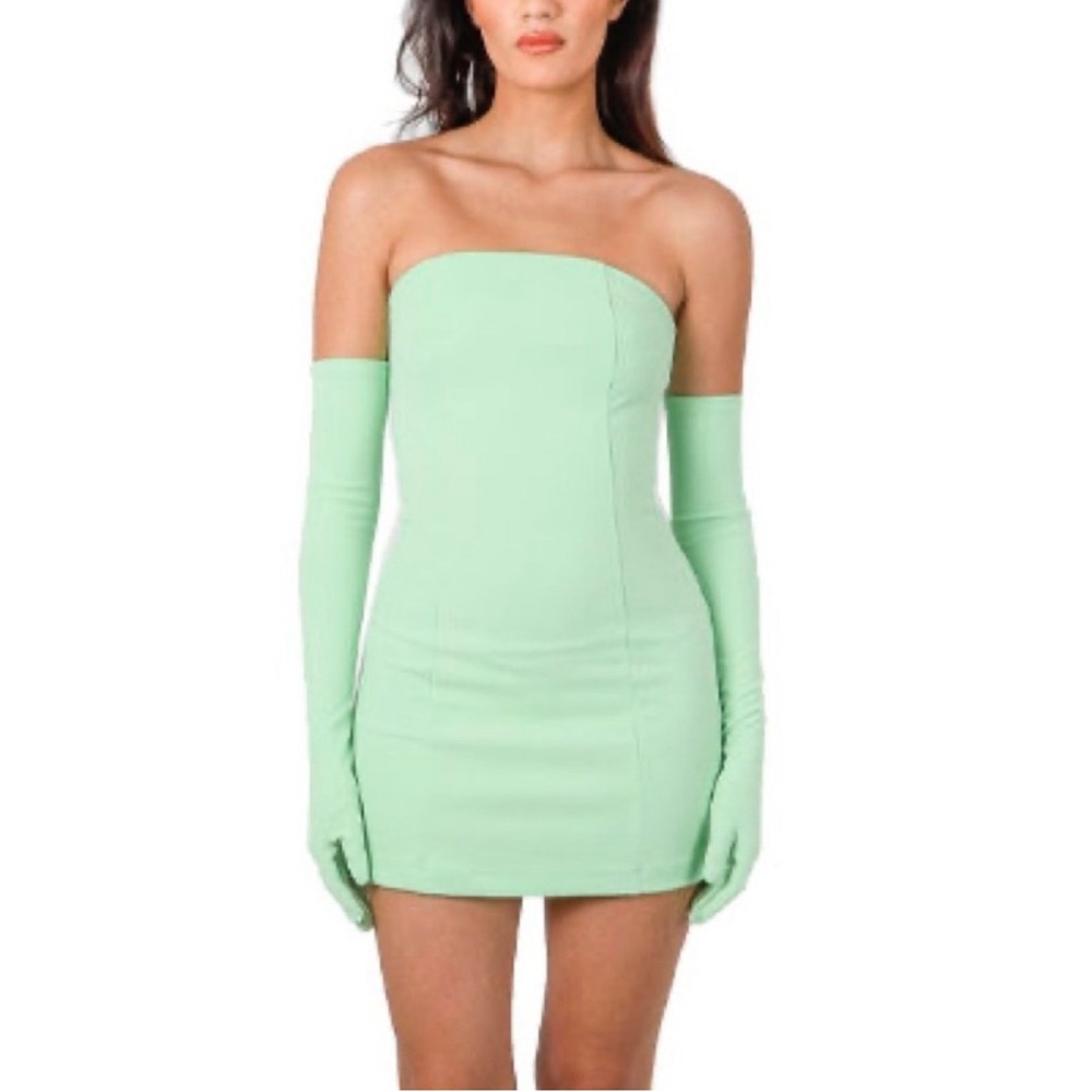 New! Miscreants London Cupid Mini‎ Dress Opera Gloves in Mint Green Small $400